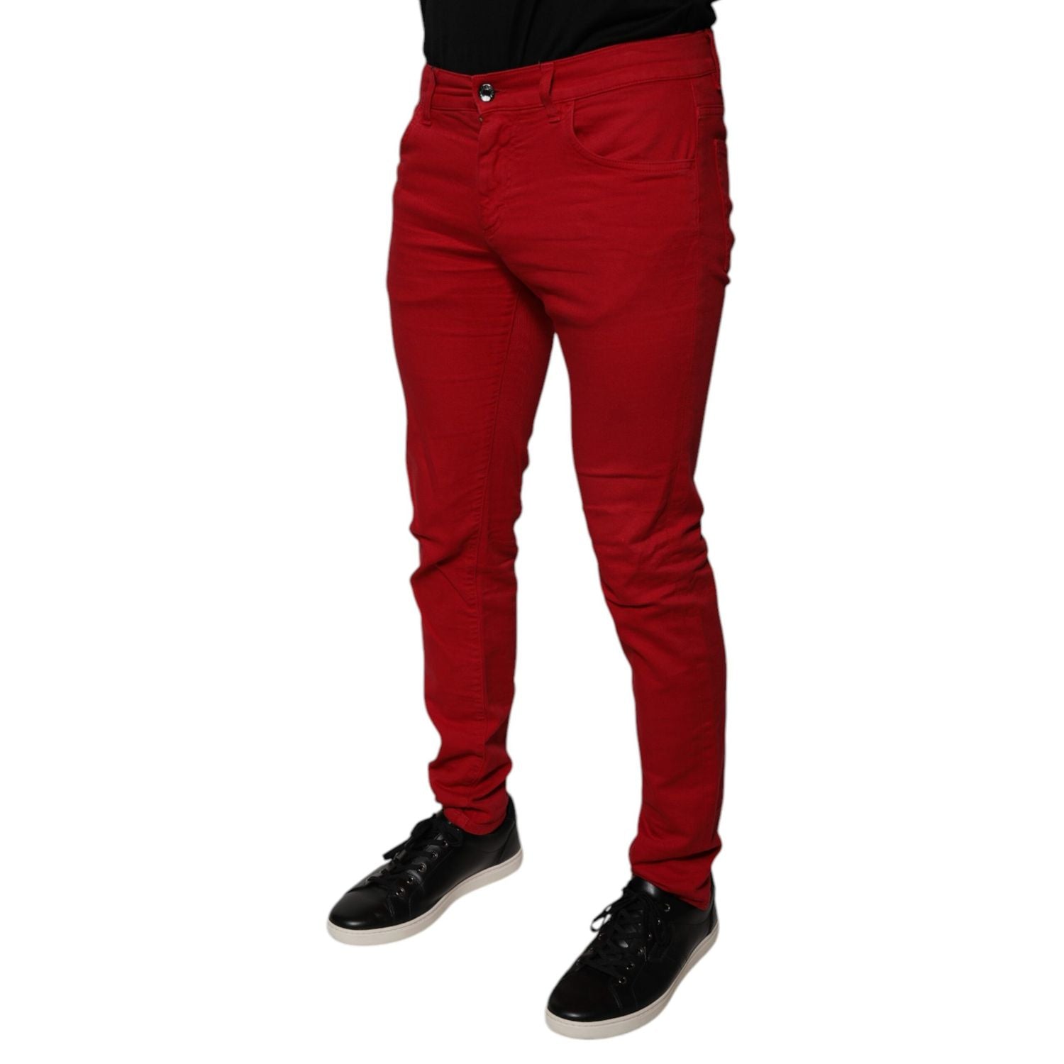 Dolce & Gabbana Red Crown Logo Cotton Skinny Denim Jeans