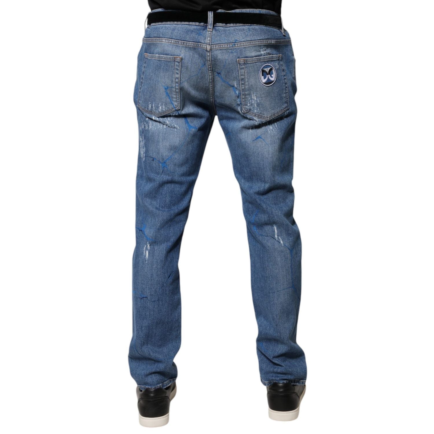 Dolce & Gabbana Blue Cotton Stretch Tattered Skinny Denim Jeans