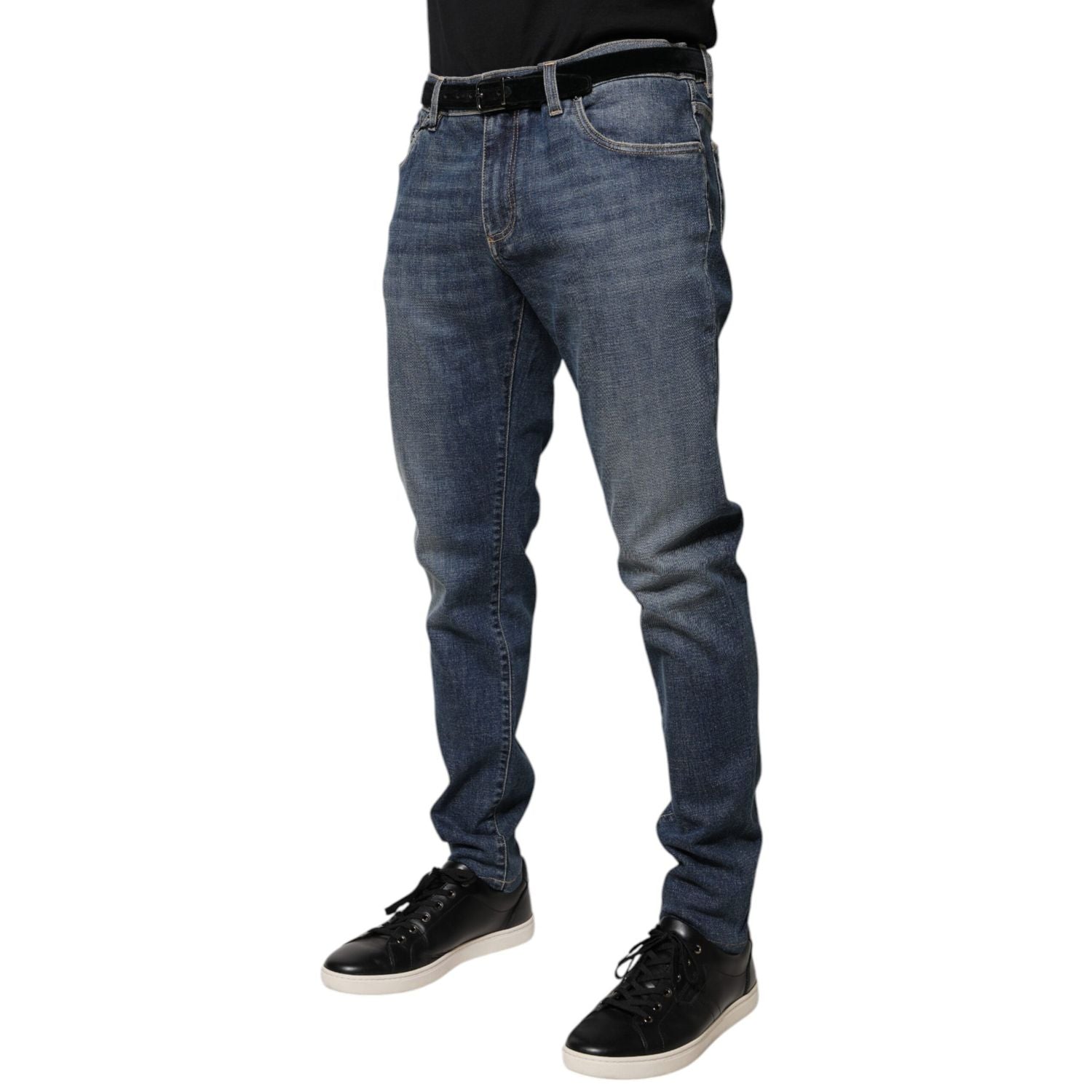 Dolce & Gabbana Blue Logo Plaque Cotton Skinny Denim Jeans