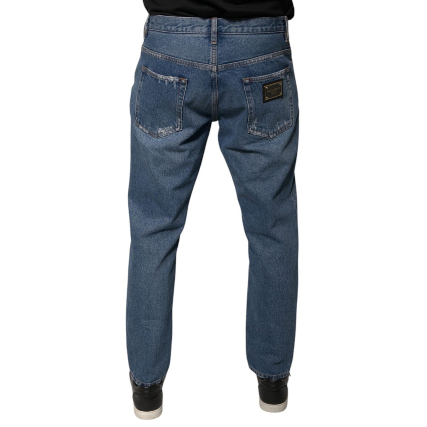Dolce & Gabbana Blue Cotton Logo Men Loose Denim Jeans