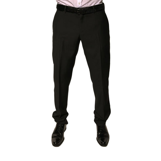 Dolce & Gabbana Black Wool Tapered Formal Dress Pants for men's stylish and elegant occasions.