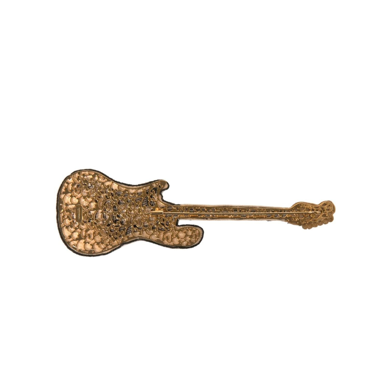 Dolce & Gabbana Gold Brass Beaded Guitar Pin Brooch
