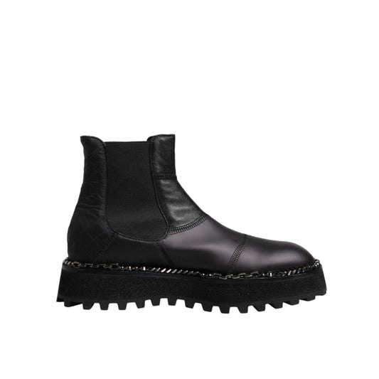 Dolce & Gabbana Black Chelsea Boots Leather Slip On Shoes