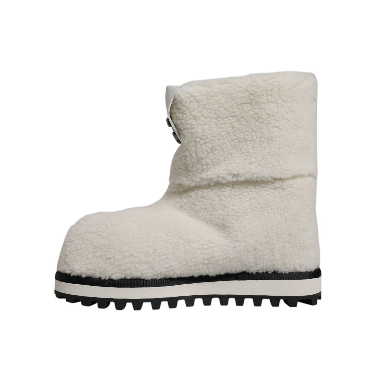 Dolce & Gabbana White Plush Logo Padded Mid Calf Boots Shoes