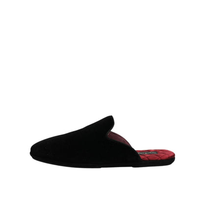 Dolce & Gabbana Black Viscose Velvet Slides Flat Slipper Shoes