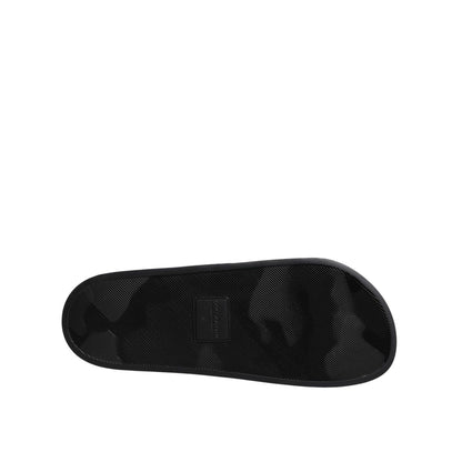 Dolce & Gabbana Black Divers Leather Flats Slides Sandals Beachwear Shoes