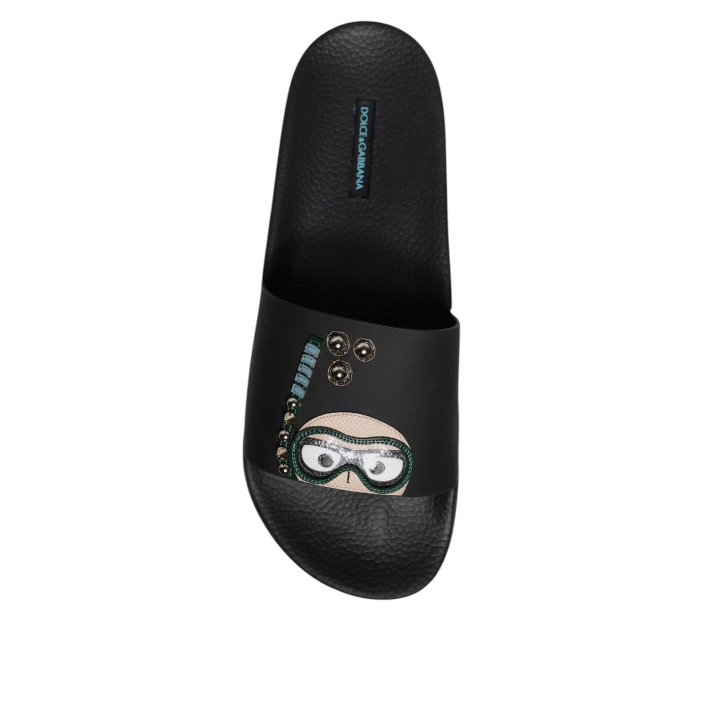 Dolce & Gabbana Black Divers Leather Flats Slides Sandals Beachwear Shoes