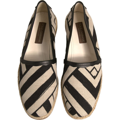 Dolce & Gabbana Black White Stripes Slip On Espadrille Shoes