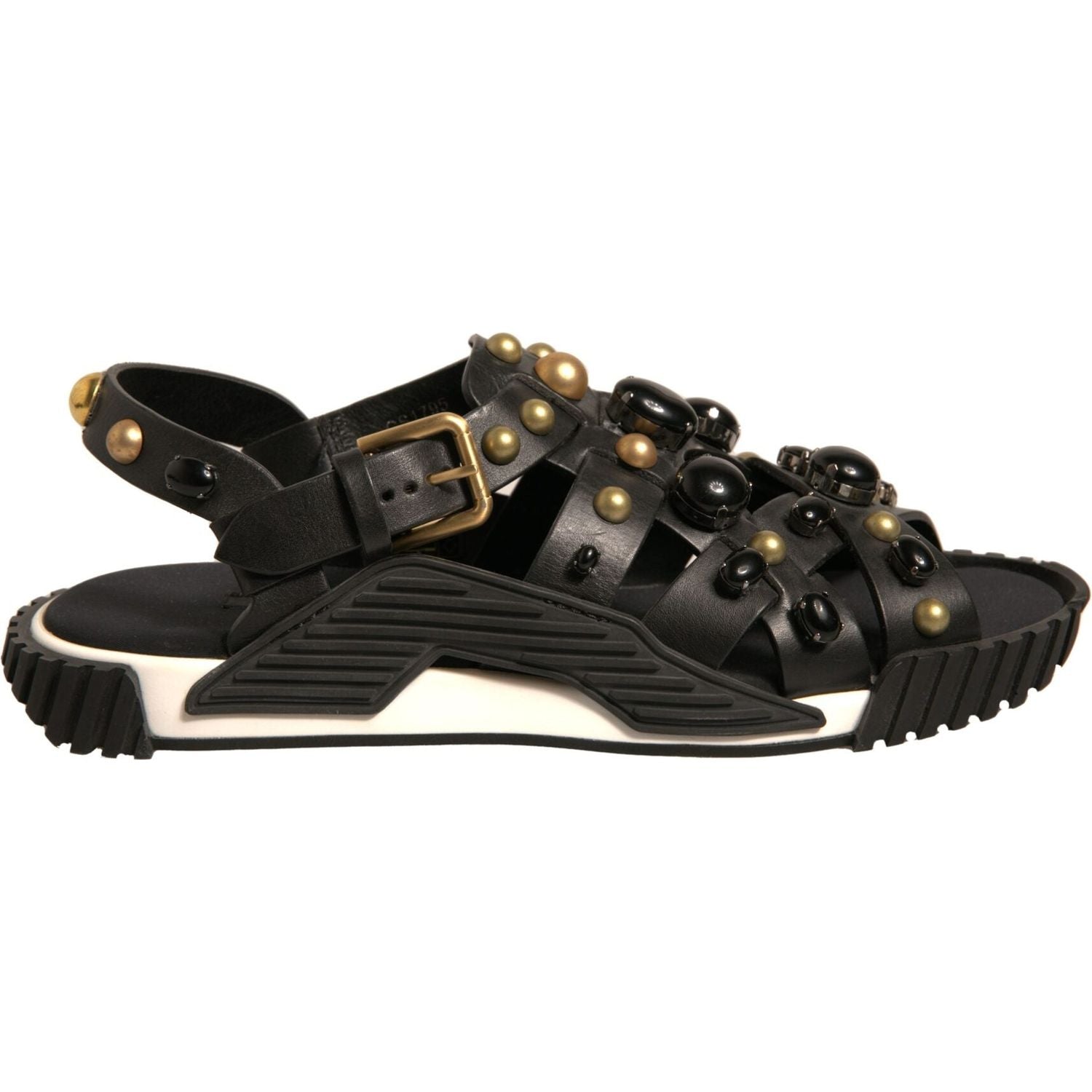 Dolce & Gabbana Black Leather Studded Slides Sandals Shoes