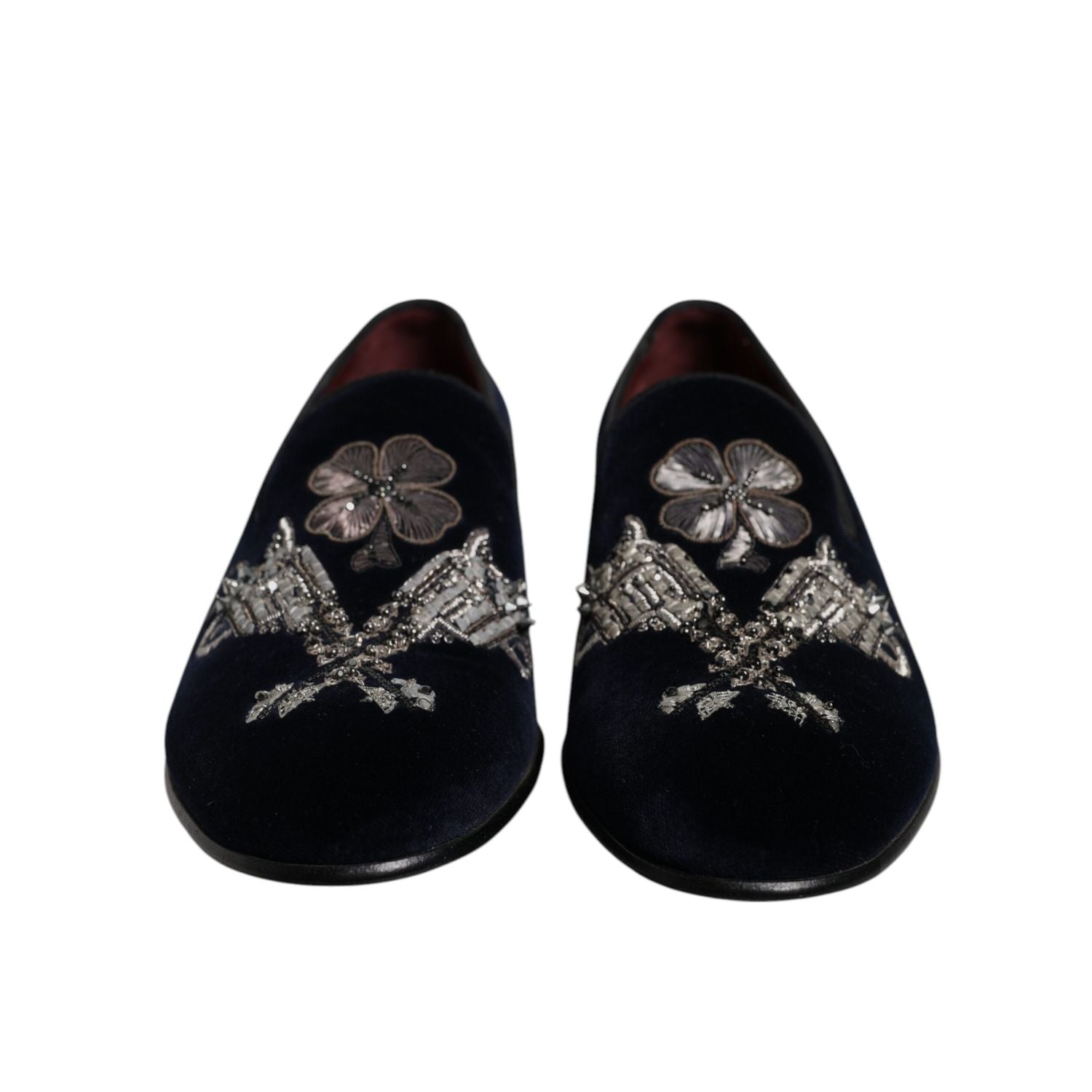 Dolce & Gabbana Black Velvet Floral Gun Loafers Dress Shoes