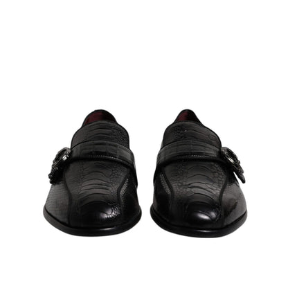 Dolce & Gabbana Black Exotic Leather DG Logo Loafers Formal Dress Shoes
