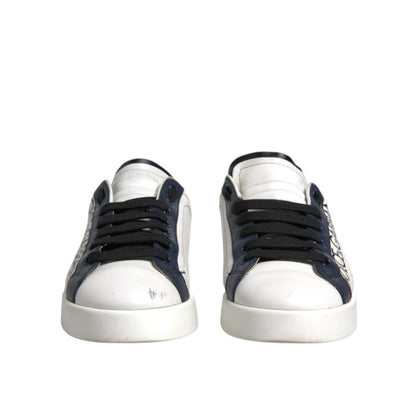 Dolce & Gabbana White Blue Leather Crown Milano Sneakers Shoes