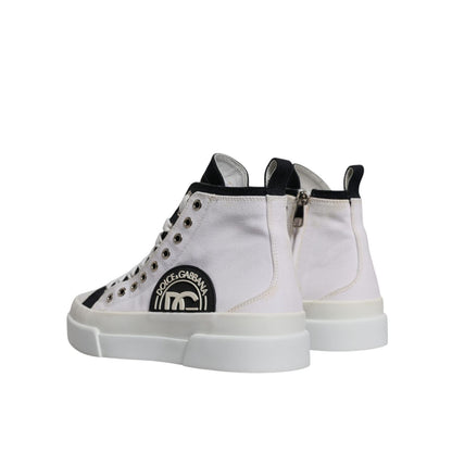 Dolce & Gabbana White Black Cotton High Top Sneakers Shoes