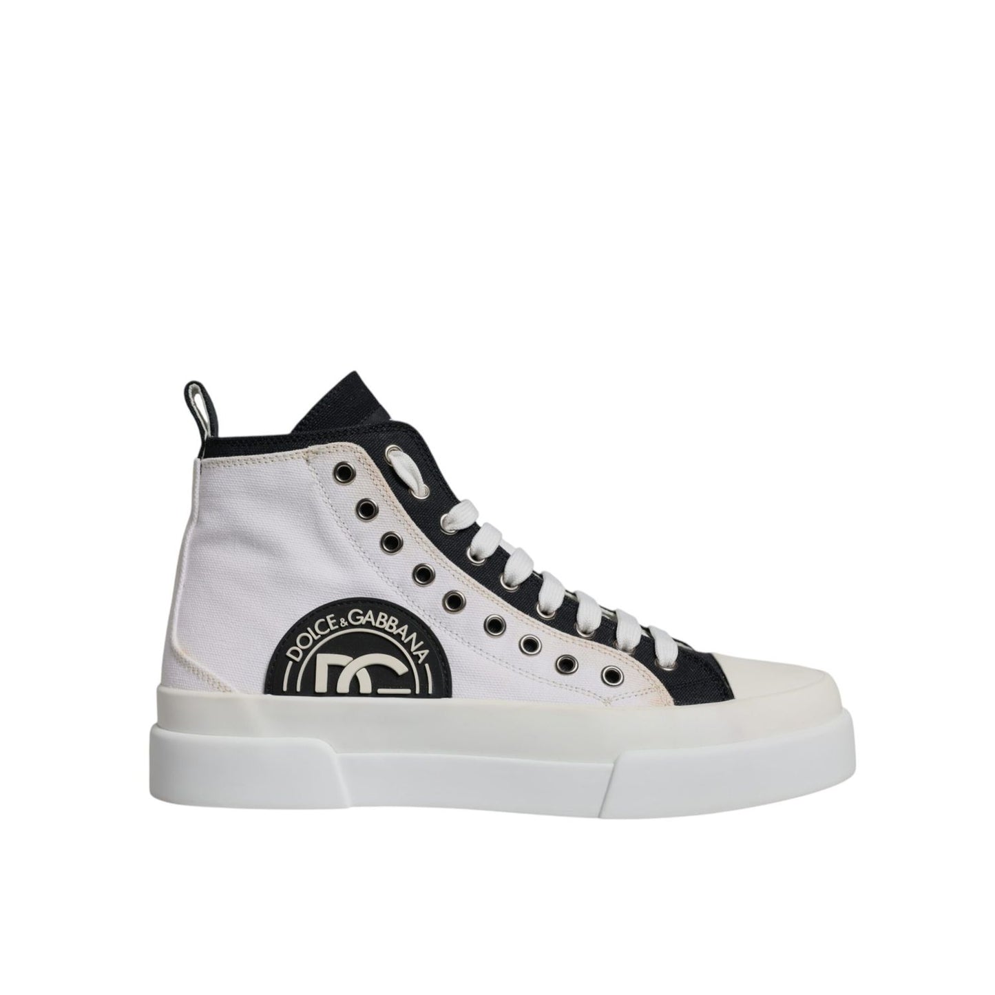 Dolce & Gabbana White Black Cotton High Top Sneakers Shoes