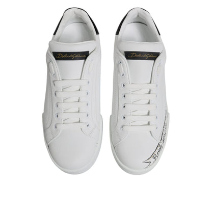Dolce & Gabbana White Leather Low Top Lace Up Sneakers Shoes