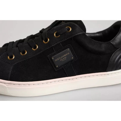 Dolce & Gabbana Black Logo Suede Leather Men Sneakers Shoes