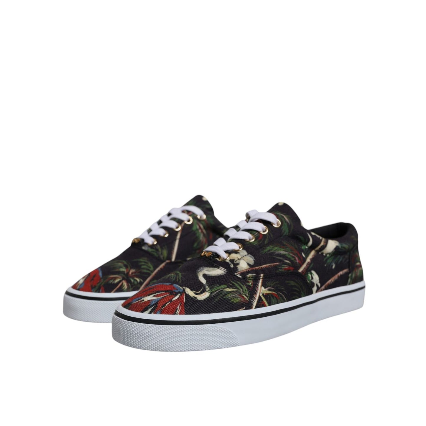 Dolce & Gabbana Black Tropical Print Low Top Sneakers Shoes