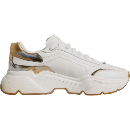Dolce & Gabbana White Gold DAYMASTER Leather Sneakers Shoes