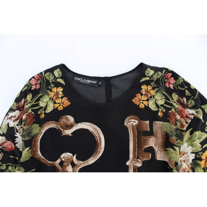 Dolce & Gabbana Black Key Floral Print Silk Blouse Top