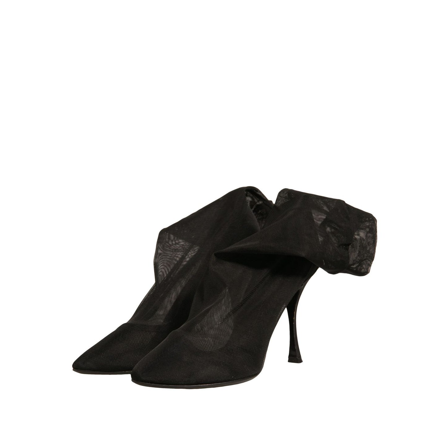 Dolce & Gabbana Black Silk Mesh Sock Style Heels Boots Shoes