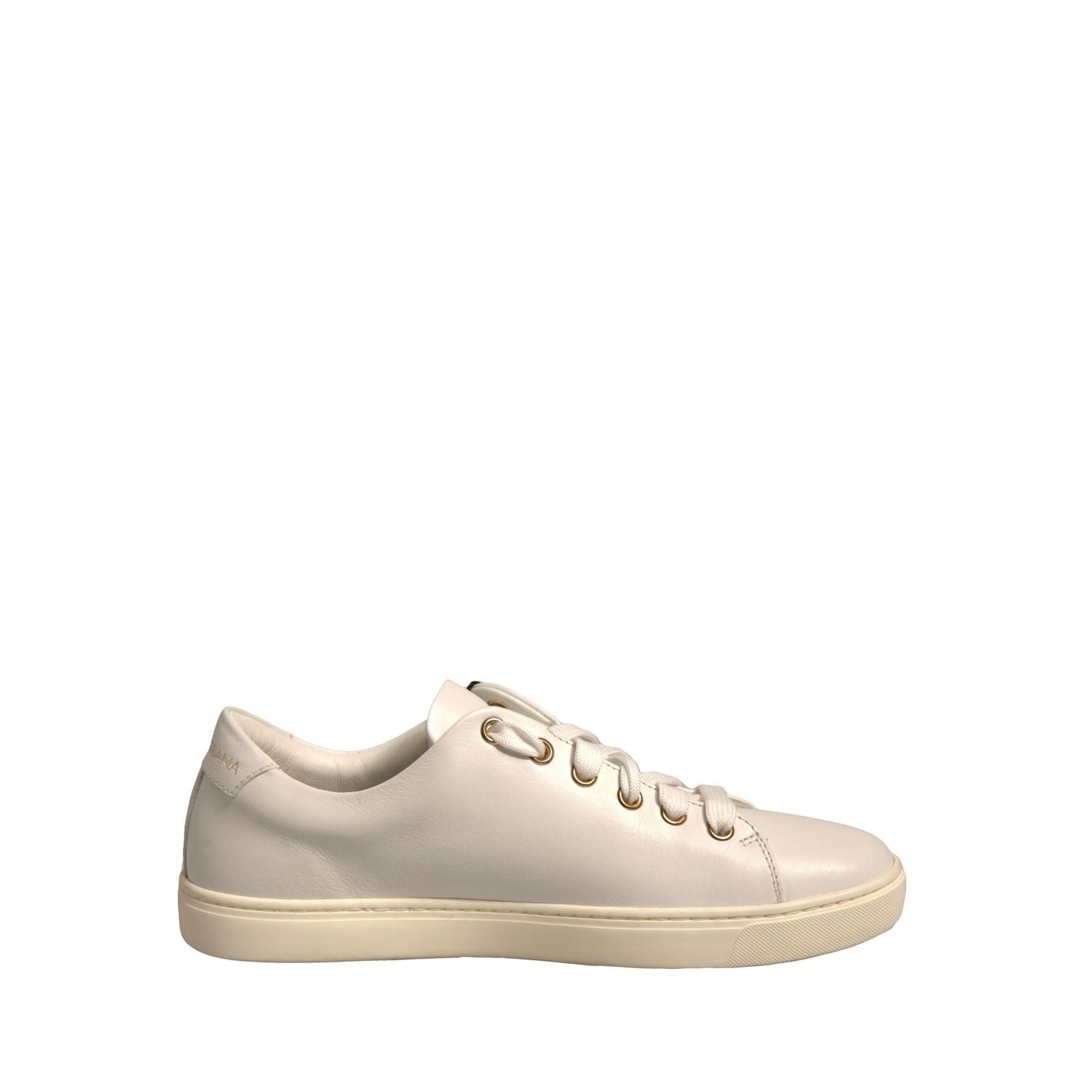 Dolce & Gabbana White Leather Gold Red Heart Sneakers Shoes