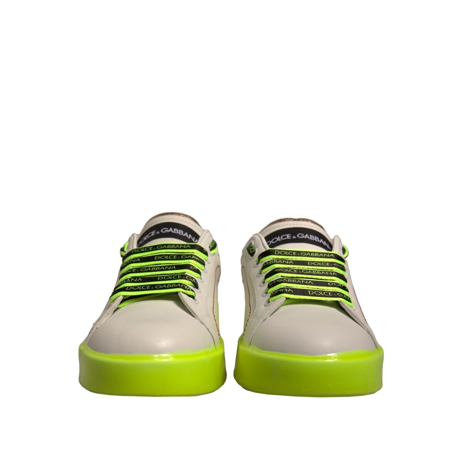 Dolce & Gabbana White Yellow Portofino Leather Sneakers Shoes