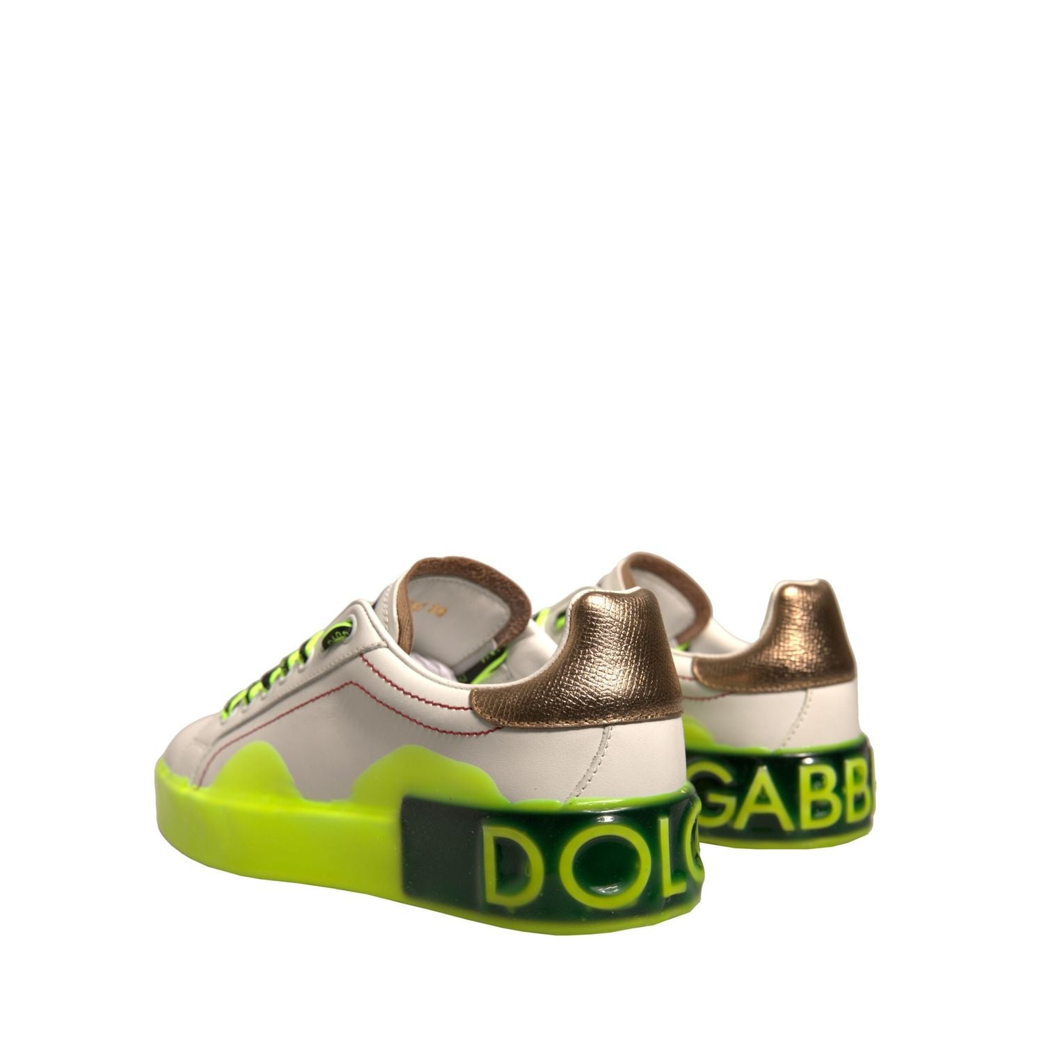 Dolce & Gabbana White Yellow Portofino Leather Sneakers Shoes