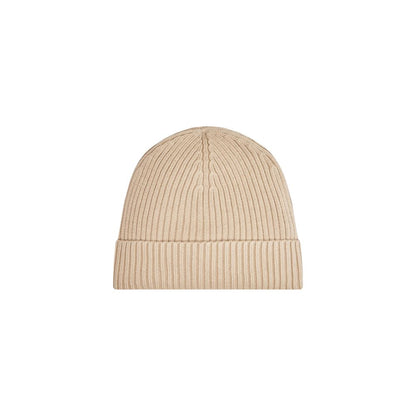 Calvin Klein Beige Organic Cotton Cap (Baseball Hat) winter beanie with ribbed design for comfort and style.