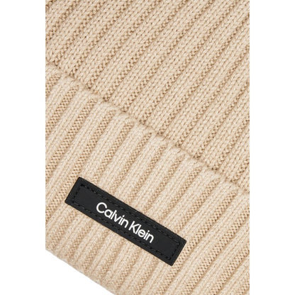 Calvin Klein Beige Organic Cotton Cap (Baseball Hat) close-up of ribbed design and logo