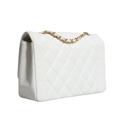 Chanel White Medium Classic DIANA Shoulder Bag Gold Plated Purse