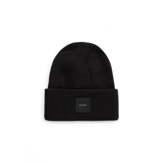 Calvin Klein Black Organic Cotton Cap (Baseball Hat), ribbed design, warm and stylish beanie made of organic cotton, polyester, wool, and cashmere