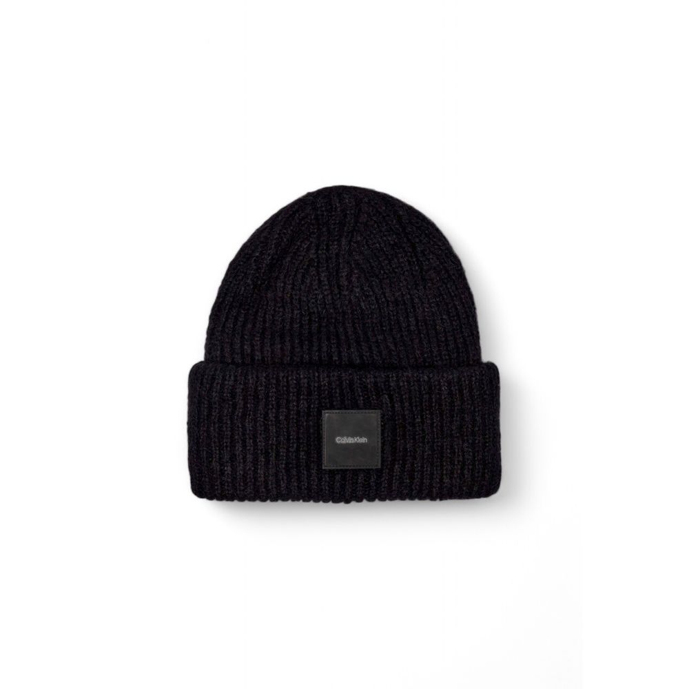 Calvin Klein Black Alpaca Leather Cap (Baseball Hat) - ribbed beanie showcasing comfort and warmth with Calvin Klein logo