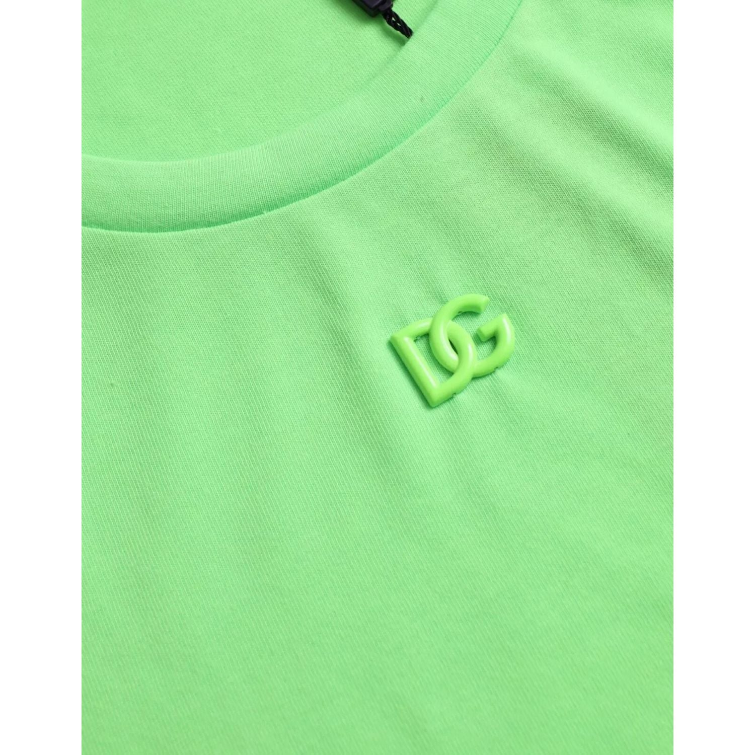 Dolce & Gabbana Green Embossed Logo Crew Neck Neon T-shirt
