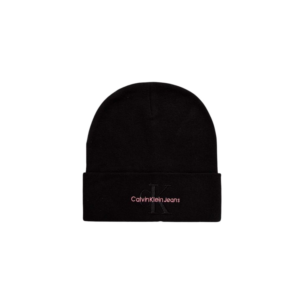 Calvin Klein Jeans Black Cotton Cap (Baseball Hat) - minimalist black beanie with embroidered logo, 100% cotton, stylish and versatile.
