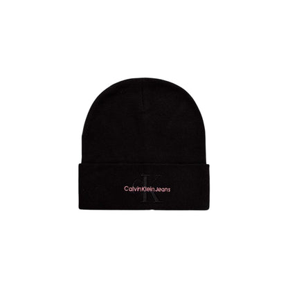 Calvin Klein Jeans Black Cotton Cap (Baseball Hat) - minimalist black beanie with embroidered logo, 100% cotton, stylish and versatile.