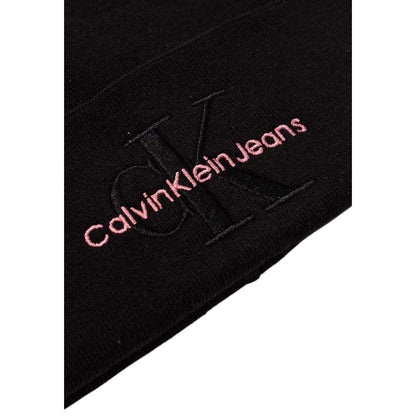 Calvin Klein Jeans Black Cotton Cap (Baseball Hat) with embroidered logo on black fabric.