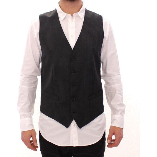 Dolce & Gabbana Elegant Gray Striped Dress Vest Dolce & Gabbana Light Gray