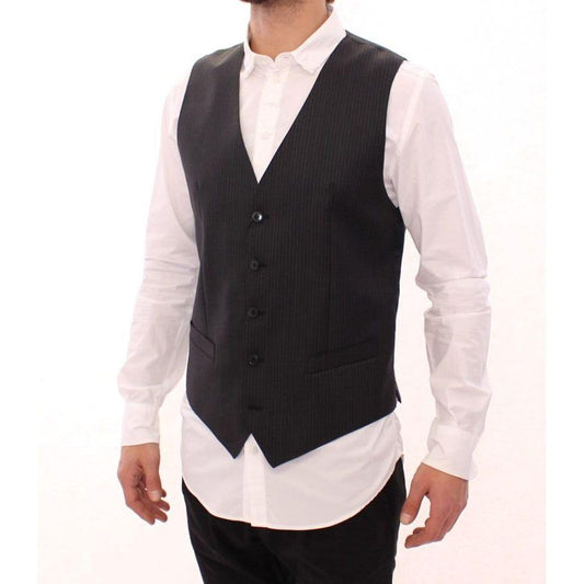 Dolce & Gabbana Elegant Gray Striped Dress Vest Dolce & Gabbana Misty Rose