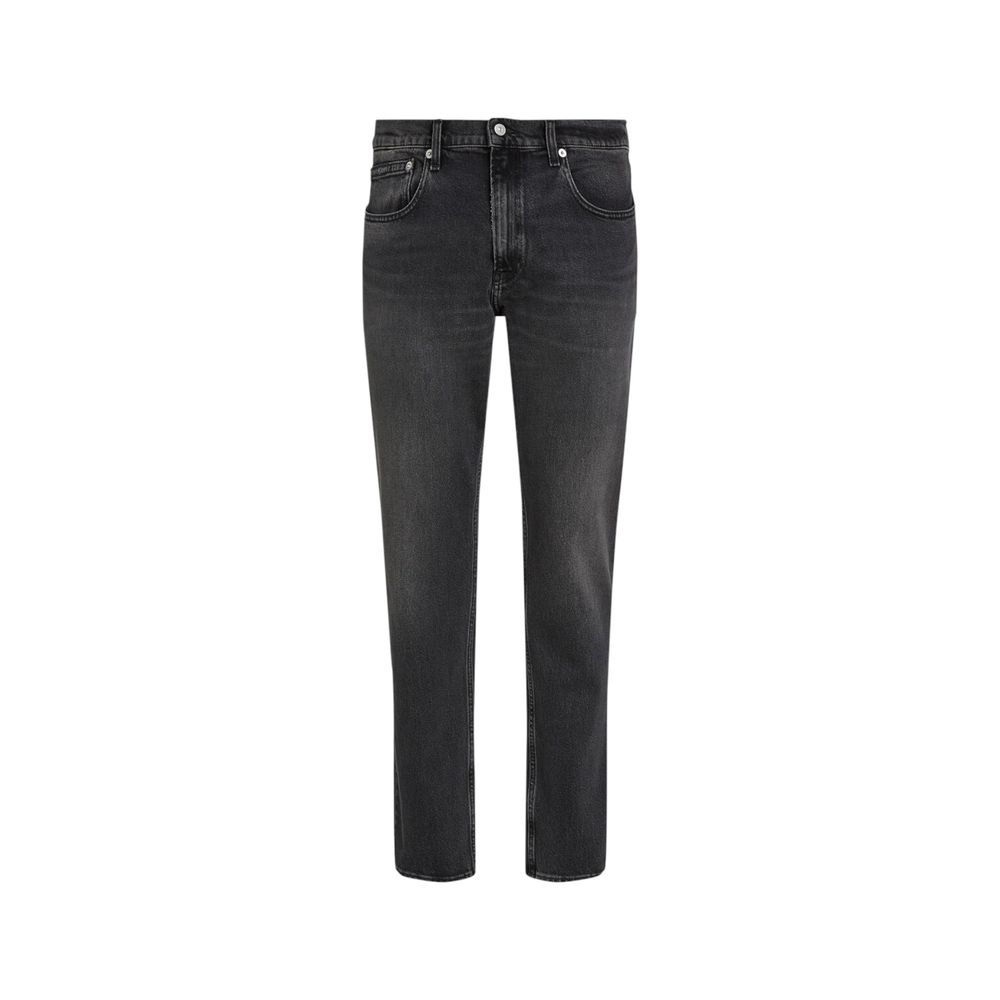 Calvin Klein Jeans Black Cotton Skinny Jeans, slim straight fit, men's casual fashion with stretch for comfort and urban style.
