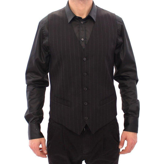 Dolce & Gabbana Elegant Black Striped Wool Dress Vest Dolce & Gabbana Dark Slate Gray