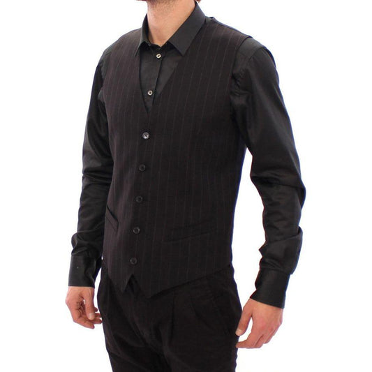 Dolce & Gabbana Elegant Black Striped Wool Dress Vest Dolce & Gabbana Black