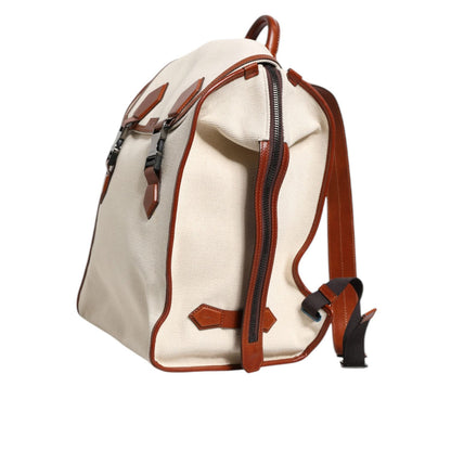 Dolce & Gabbana Beige Brown Canvas Leather EDGE Travel Men Back Pack Bag