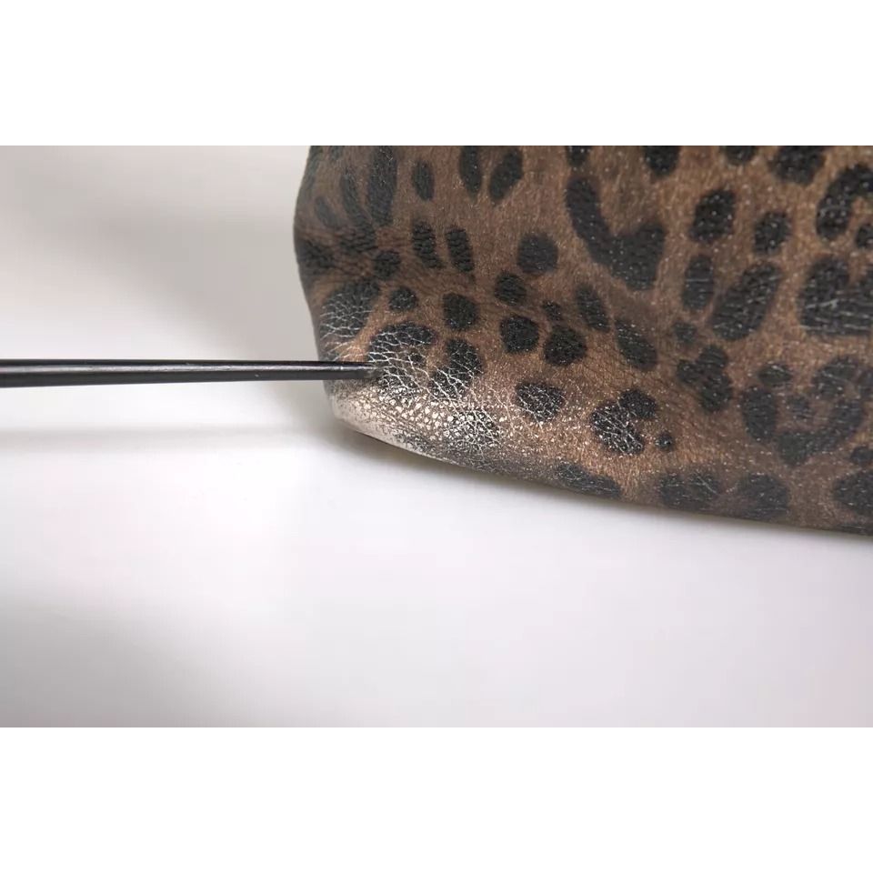 Dolce & Gabbana Brown Black Calfskin Leopard Print Shoulder Tote Bag