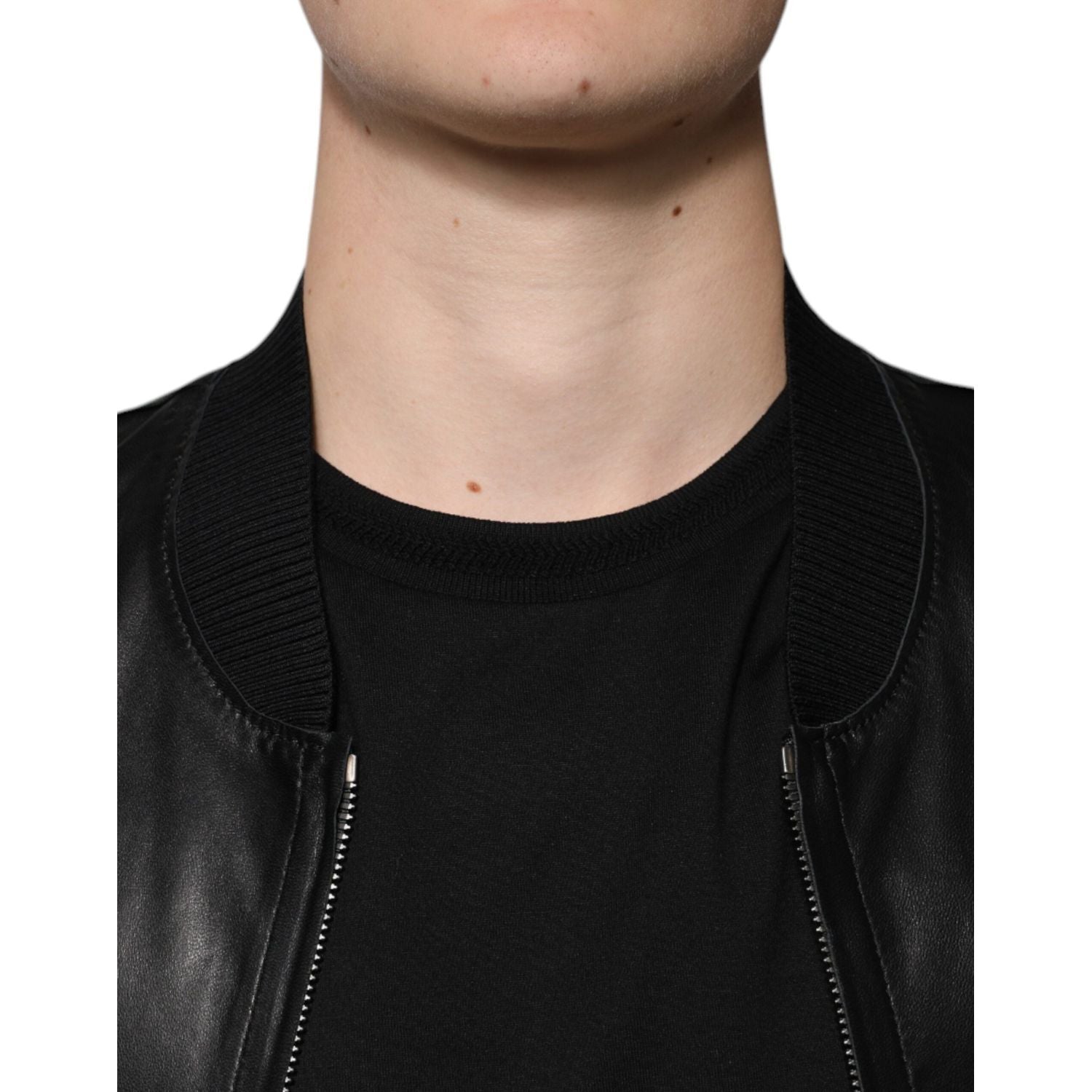 Dolce & Gabbana Black Lambskin Full Zip Biker Blouson Jacket