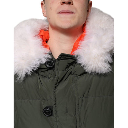 Dsquared² Green Hooded Long Sleeves Fur Shearling Jacket