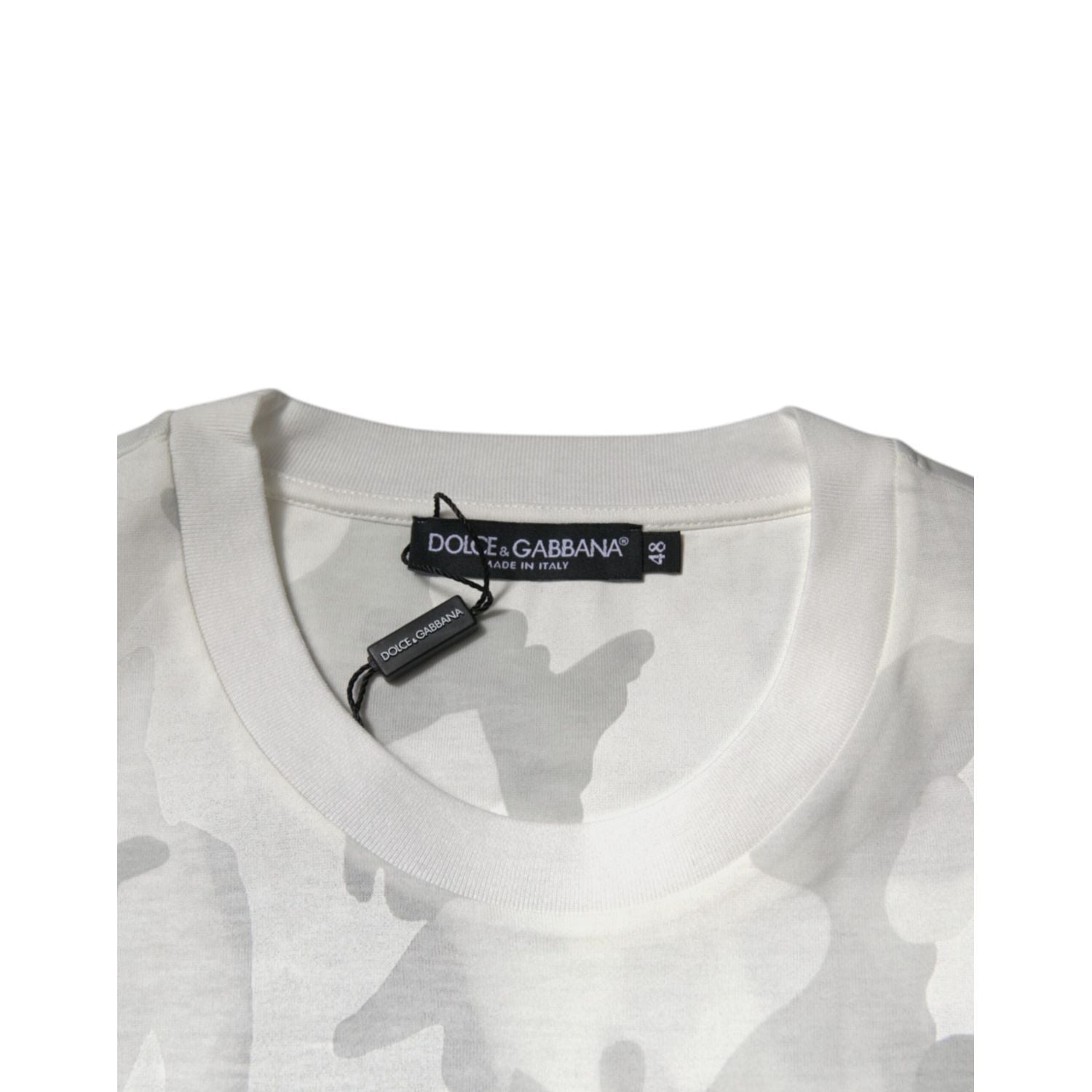 Dolce & Gabbana White Gray Camouflage Cotton Crew Neck T-shirt