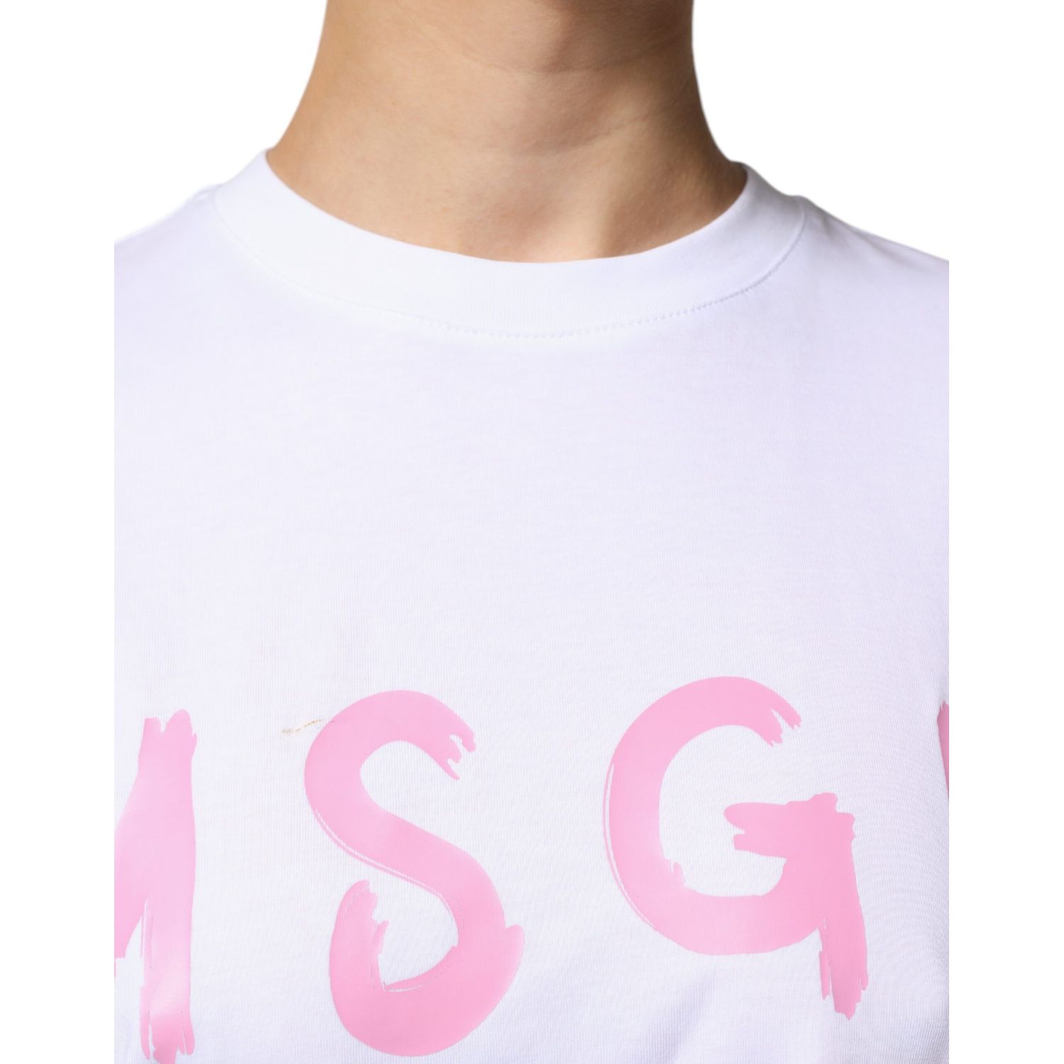 MSGM White Logo Print Cotton T-shirt Short Sleeves Mini Dress