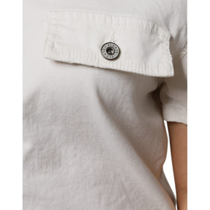 Please White Cotton Short Sleeves Button Down Romper Dress