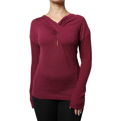 Roberto Cavalli Maroon Jumper Keyhole Knit Pullover Sweater