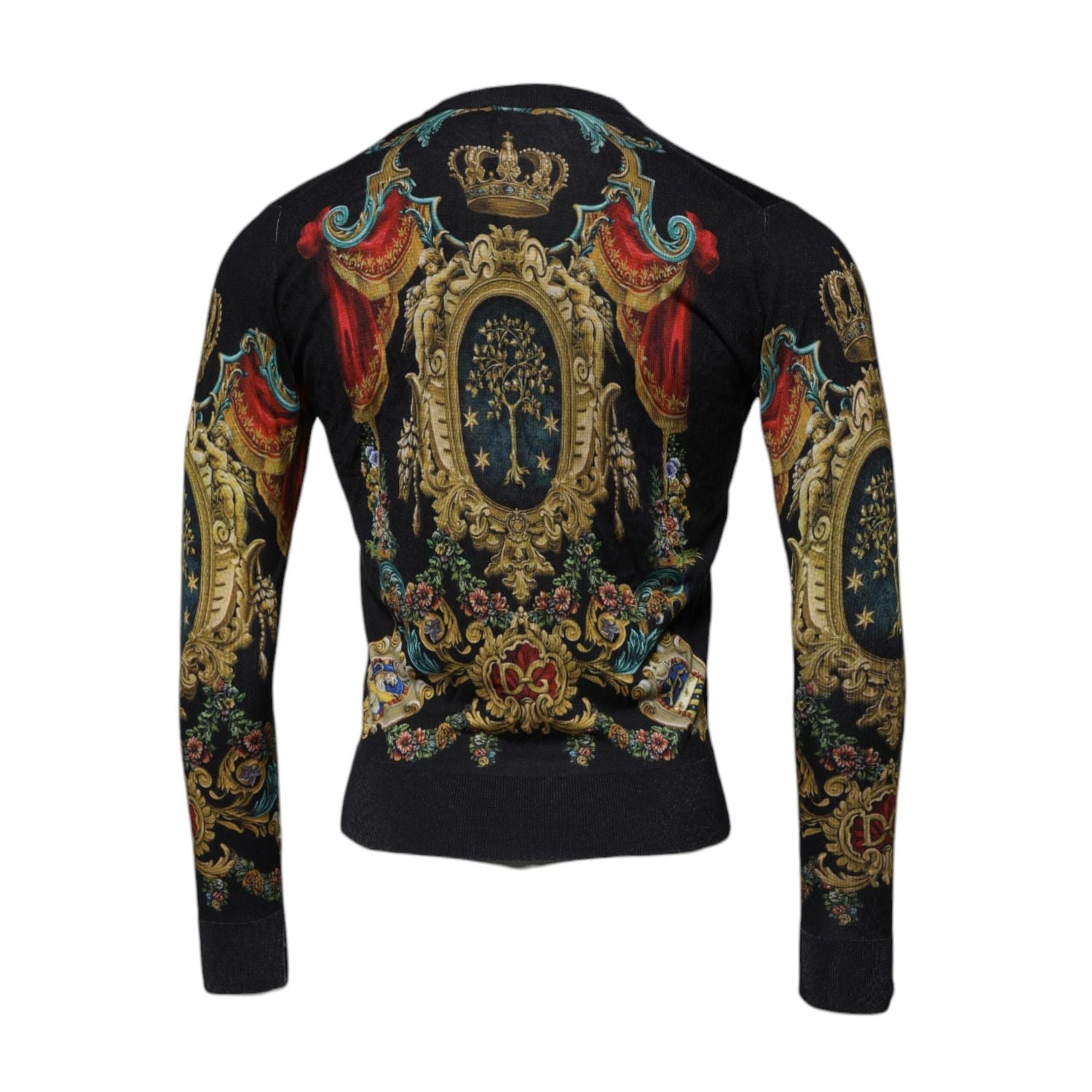 Dolce & Gabbana Black Heraldic DG Silk Round Neck Pullover Sweater